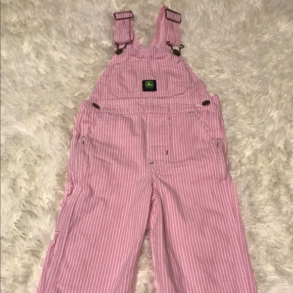 John Deere Other - Girls John Deere overalls pink and white striped